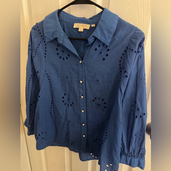 Anthropologie Blue Forever That Girl Medium eyelet blouse - Picture 5 of 9